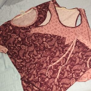 Lucky Brand Paisley Pajama Set - Pink and Brown 3 Pack